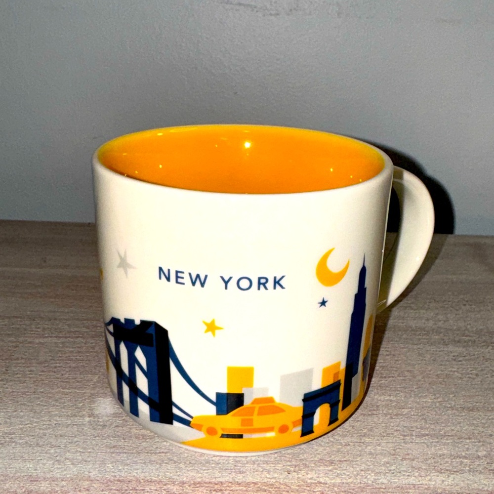 Starbucks New York You Are Here 2013 Mug White Yellow Liberty Brooklyn Bridge